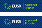 EUSR logos for Approved Trainer and Approved Provider on a blue background.