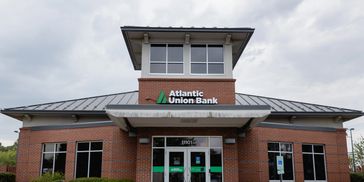 Atlantic Union Bank includes a stylish metal roof along with a warm, stained wood interior.