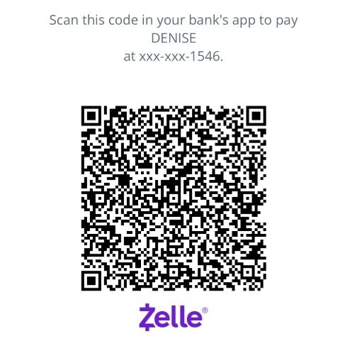QR code for Zelle payment to Denise at a partially hidden phone number.