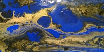 Custom Contemporary Art Painting Fluid Art Gold Black Blue Color Framed Art