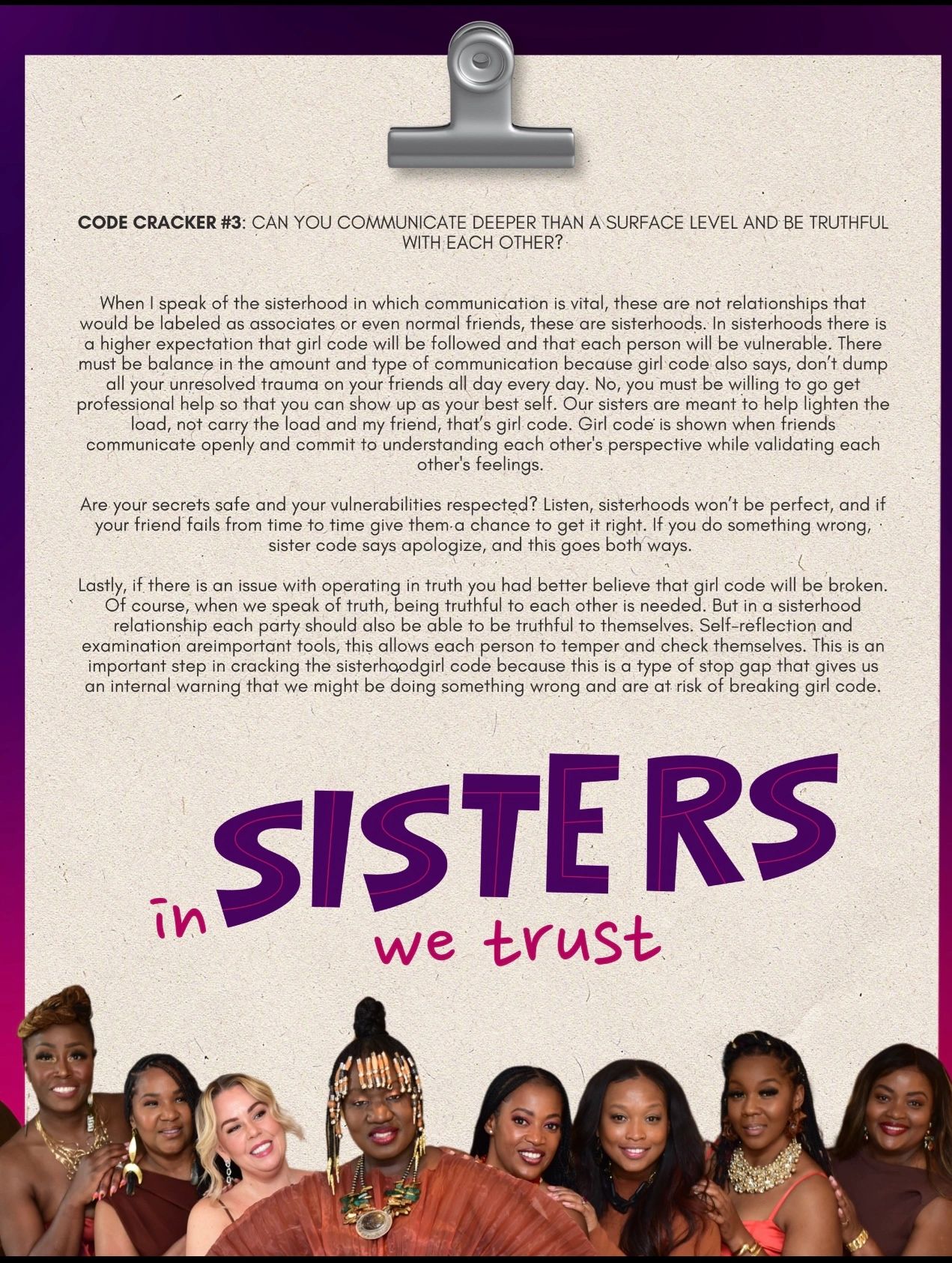 Sisterhood: Cracking The Girl Code