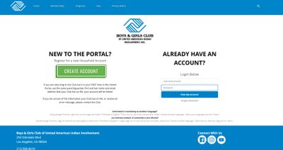 Login and registration page for Boys &amp; Girls Club of United American Indian.