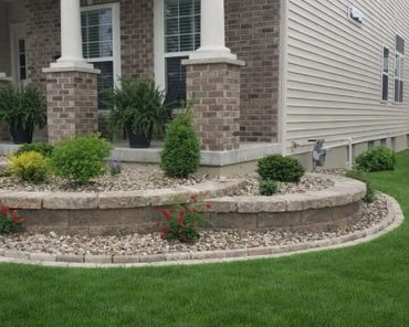 Aesthetic retaining wall, brick edging, and shrubs