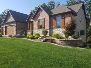 Retaining wall, edging, shrubs