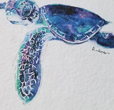 baby blue sea turtle watercolor