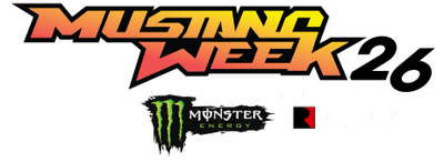 Logo for Mustang Week 26 with Monster Energy and Red Bull sponsors.