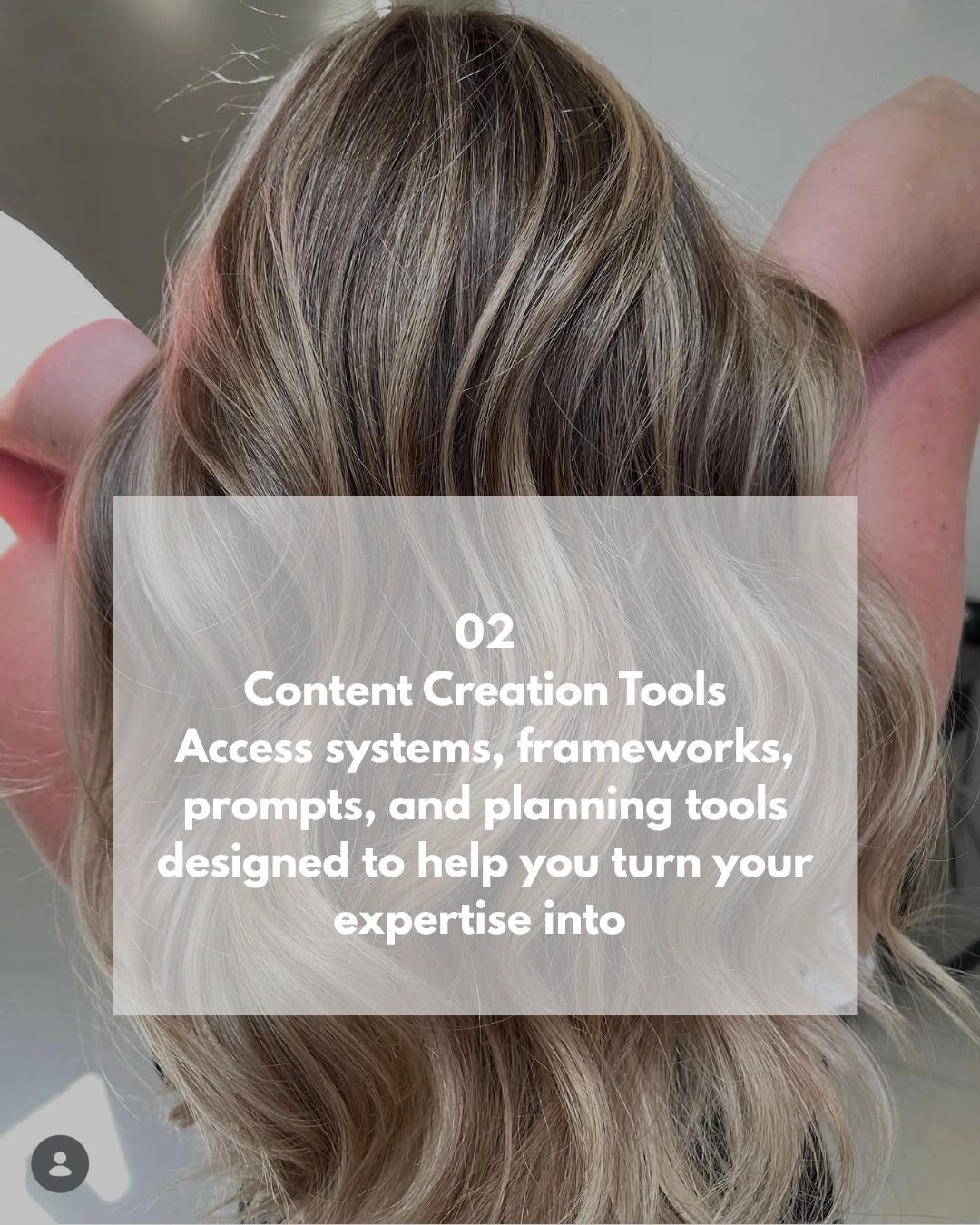 Long wavy hair with content creation text overlay.