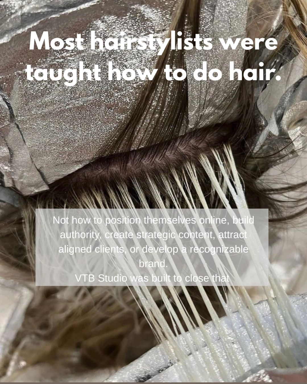 Hair being prepared for coloring with foil and strands separated.