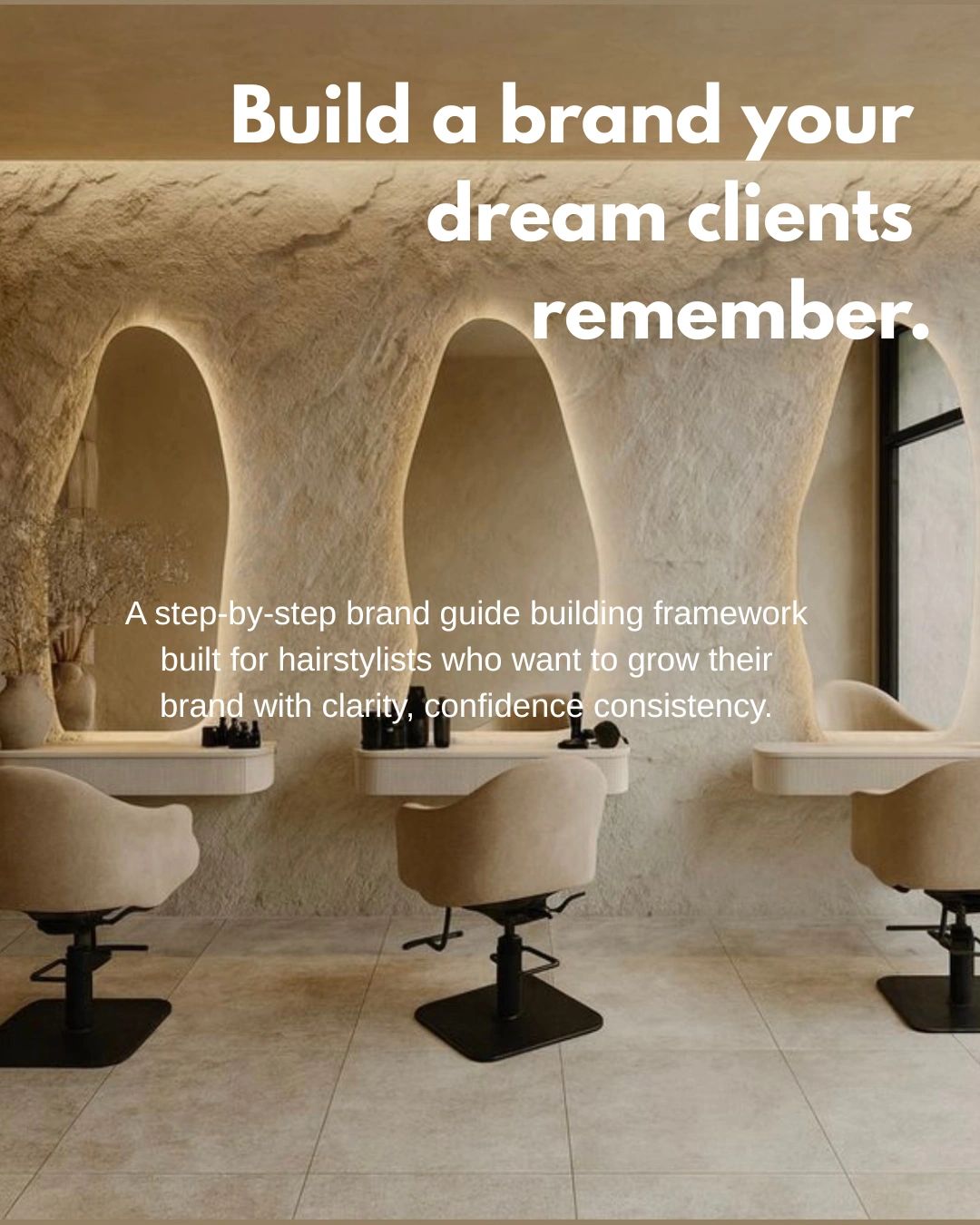 Stylish salon interior with a brand-building message for hairstylists.