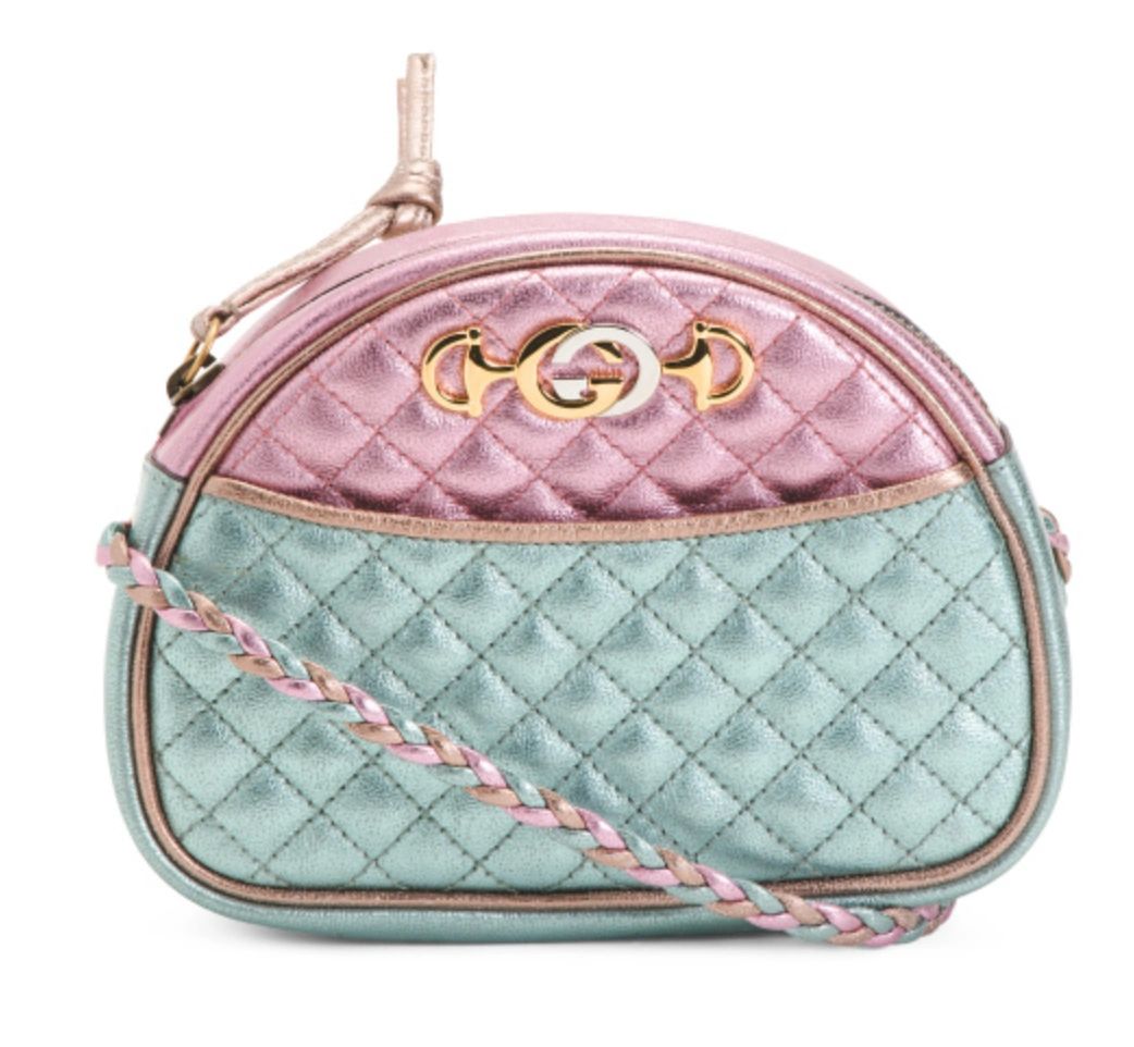 Gucci Trapuntata Camera Shoulder Bag Quilted Laminated Pink Green