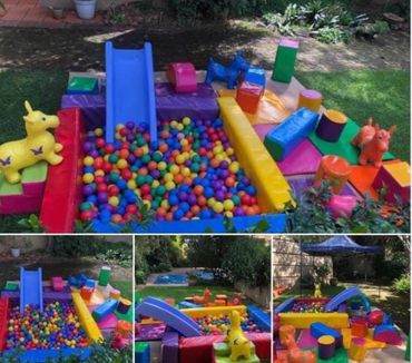 Colour full soft play ball pit with slides, floor mats