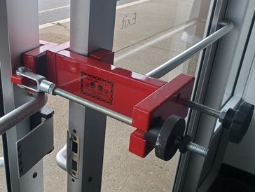 Prop-N-Lock secure door partially open