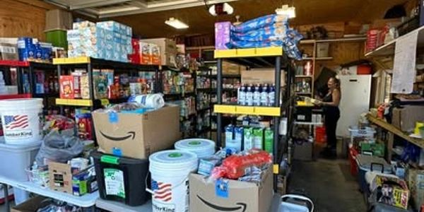 Emergency supply storage with food and water.