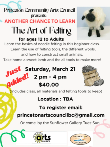 Flyer for a beginner felting class by Princeton Community Arts Council.