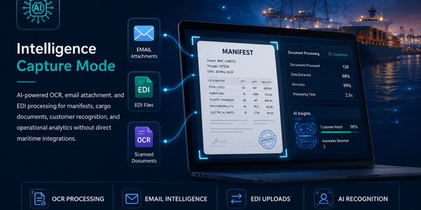 AI-powered Intelligence Capture Mode processes maritime documents efficiently.