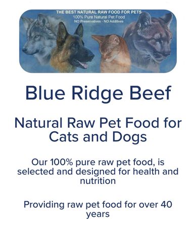 Blue Ridge Beef natural raw pet food for cats and dogs.
