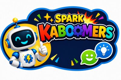 Colorful Spark Kaboomers logo with a friendly robot giving thumbs up.