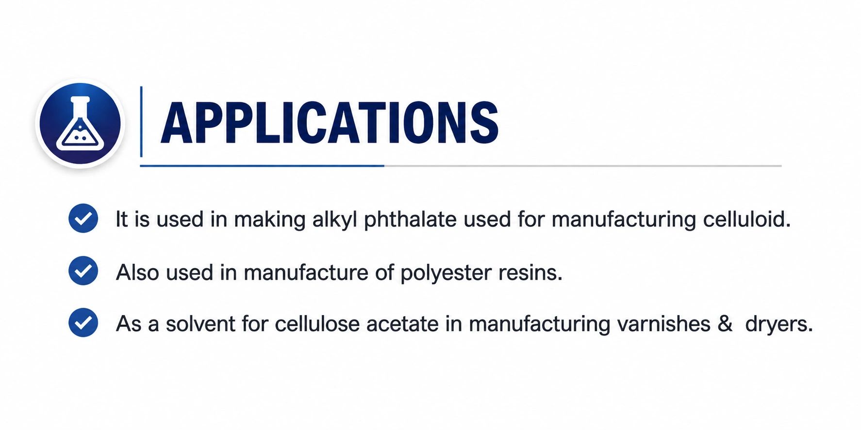 List of applications related to manufacturing and solvent use.