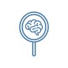 Magnifying glass focusing on a brain illustration.