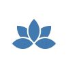 A simple blue lotus flower logo with five petals.