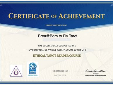 Certificate for Ethical Tarot reader for online tarot readings
