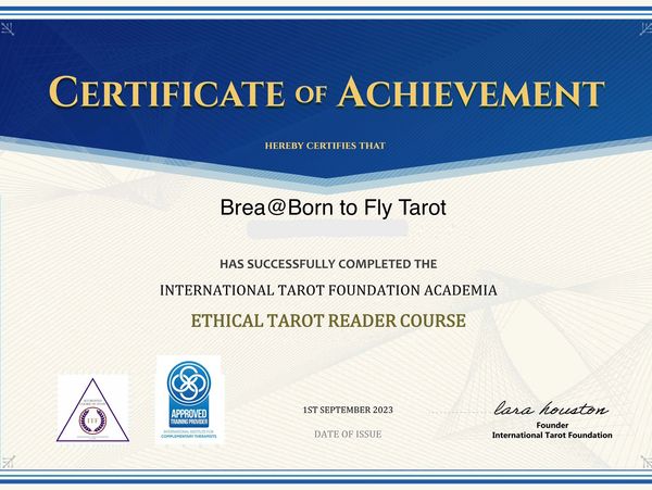 Certificate for Ethical Tarot reader for online tarot readings
