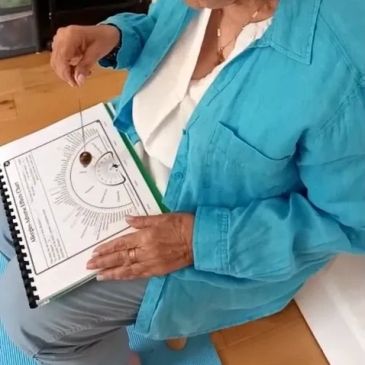 Rachel Sinclair performing Dowsing using a pendulum and a Dowsing chart