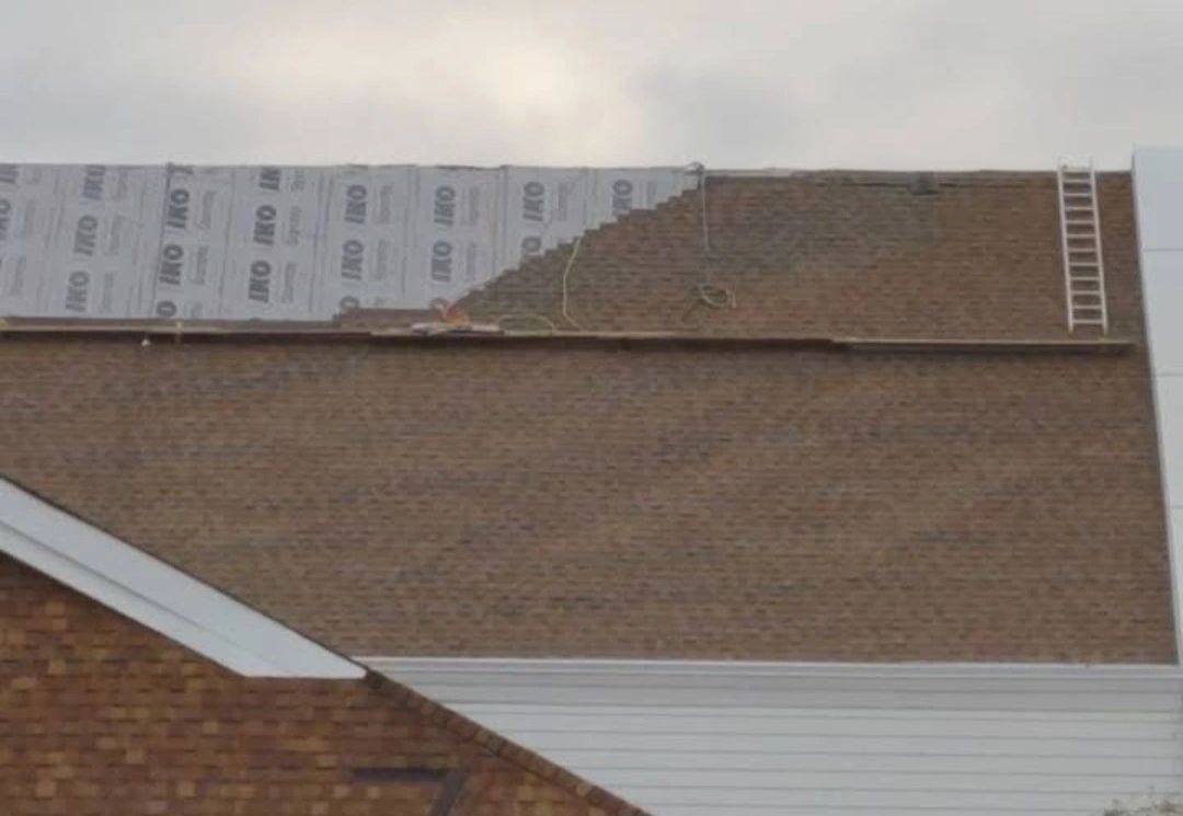Partial roof replacement with exposed underlayment and shingles