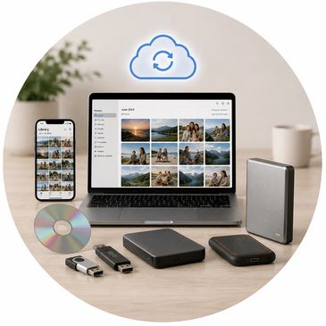 Devices syncing photos to the cloud.