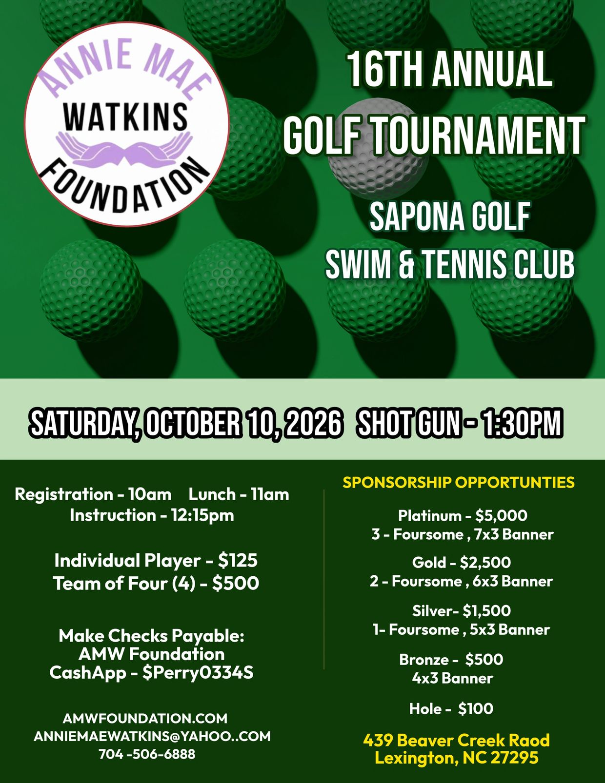 16th Annual Golf Tournament information poster.