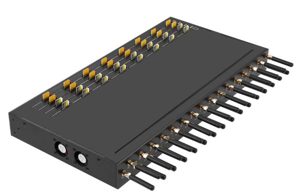 A black multi-antenna device with cooling fans and multiple switches.