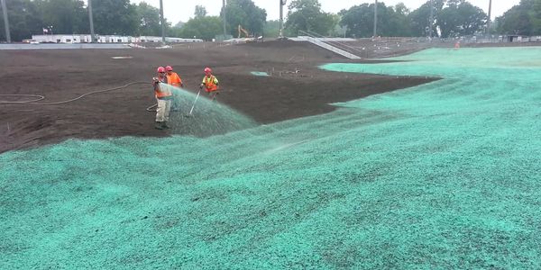 Croton green roof being hydroseeded