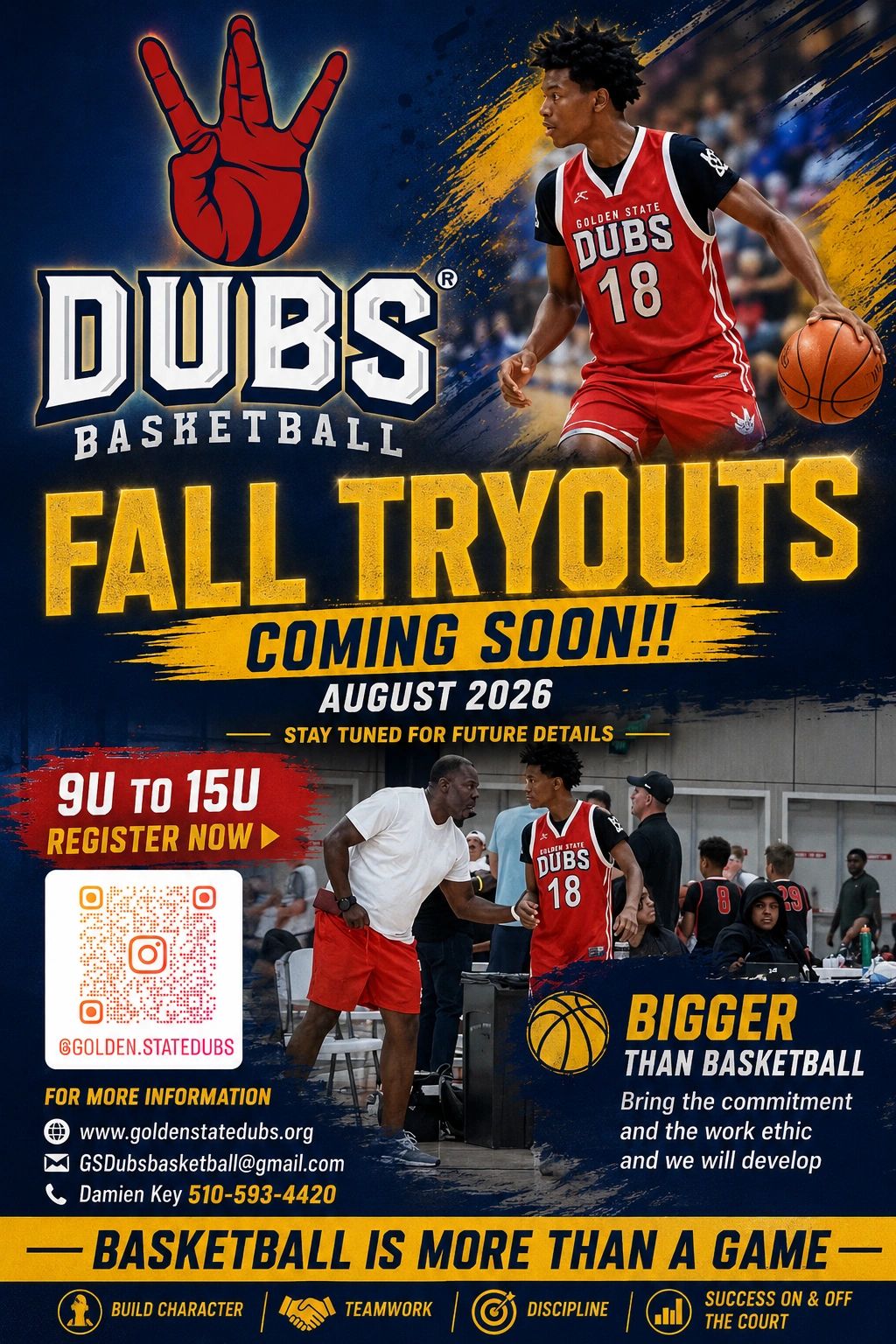 DUBS basketball fall tryouts announcement for August 2026.