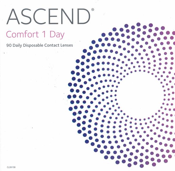 Box of ASCEND Comfort 1 Day disposable contact lenses.
