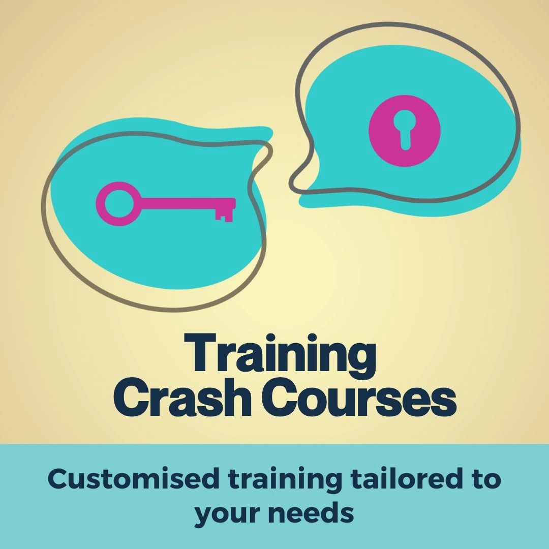 Illustration of key and lock symbols with text about customized training crash courses.