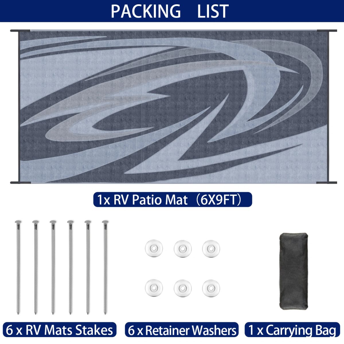 Reversible/Durable Outdoor Patio/RV Mats - Wave Design