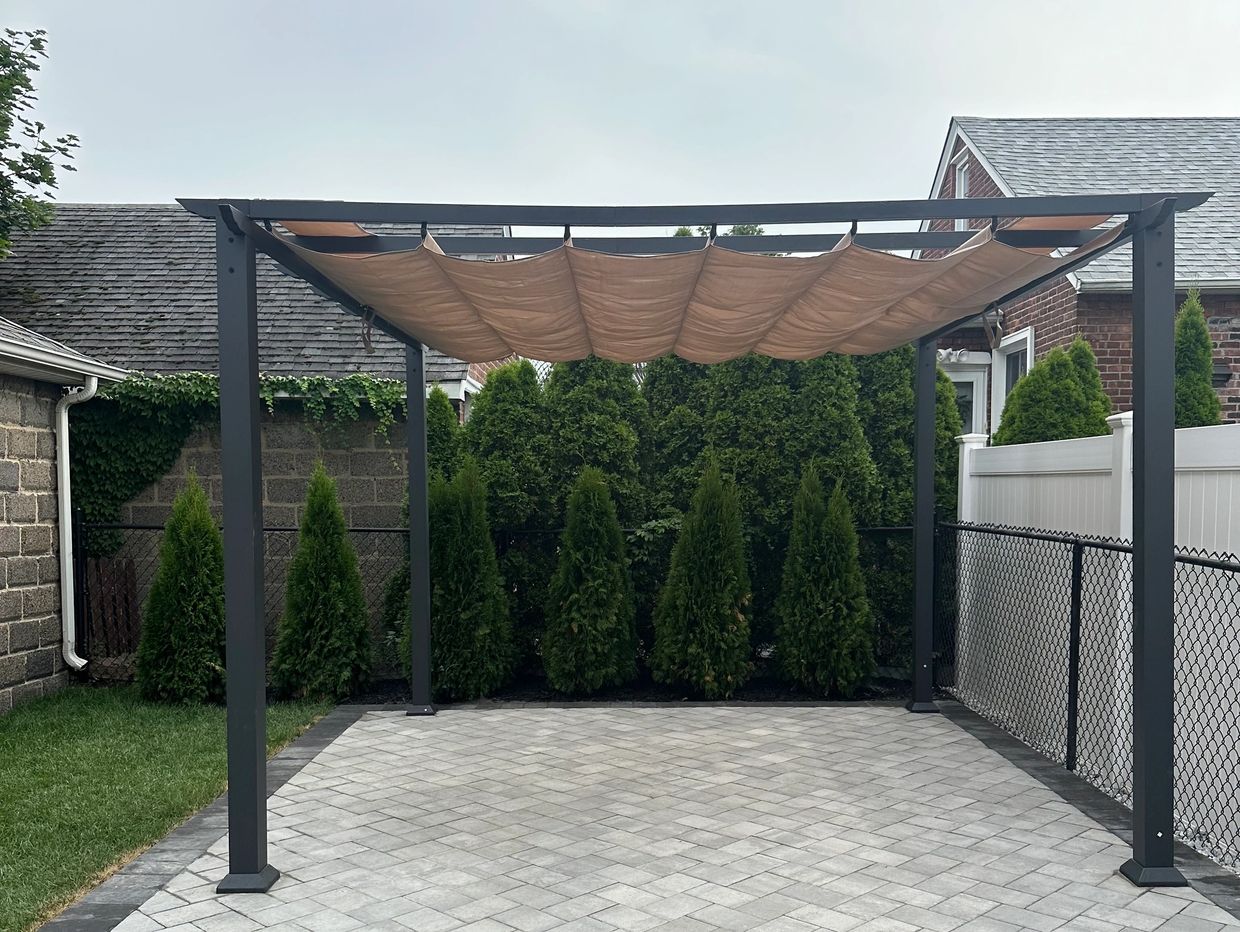 Patio with pergola installation
Pergola installation