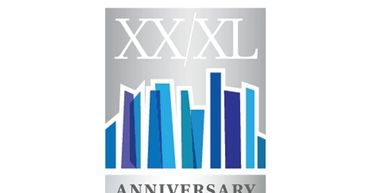 XX/XL anniversary logo with blue ribbon graphics.