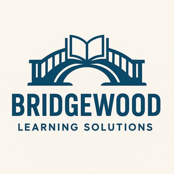 Logo of Bridgewood Learning Solutions with a bridge and an open book.