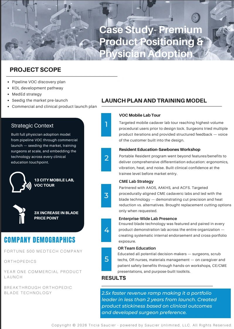 Case study on premium product positioning and physician adoption in orthopedic medtech.