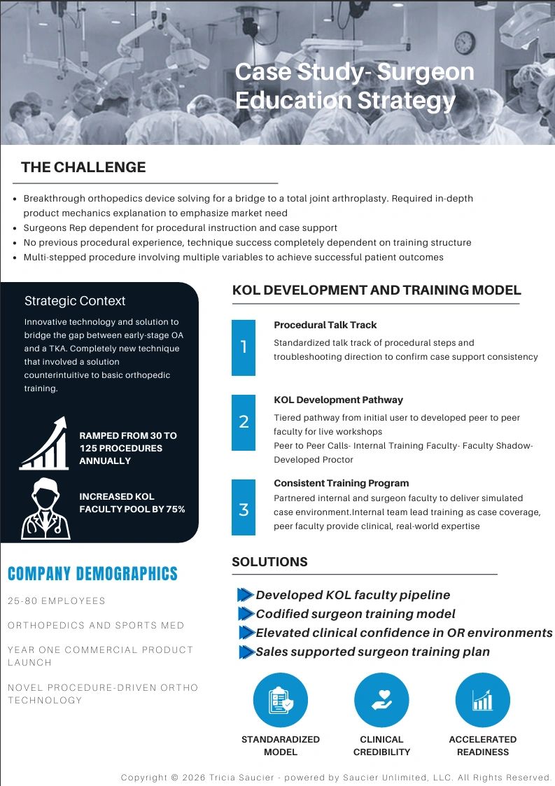 Case study on surgeon education strategy for orthopedic device training and support.