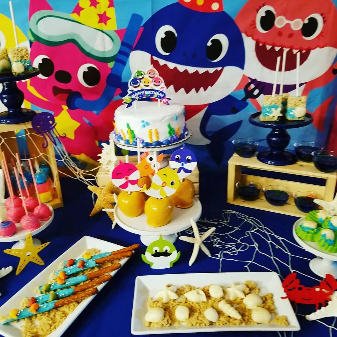 Baby Shark Cake Table  Shark party decorations, Shark theme