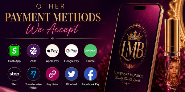 Lewenski Monroe Beauty payment methods banner with mobile pay options.