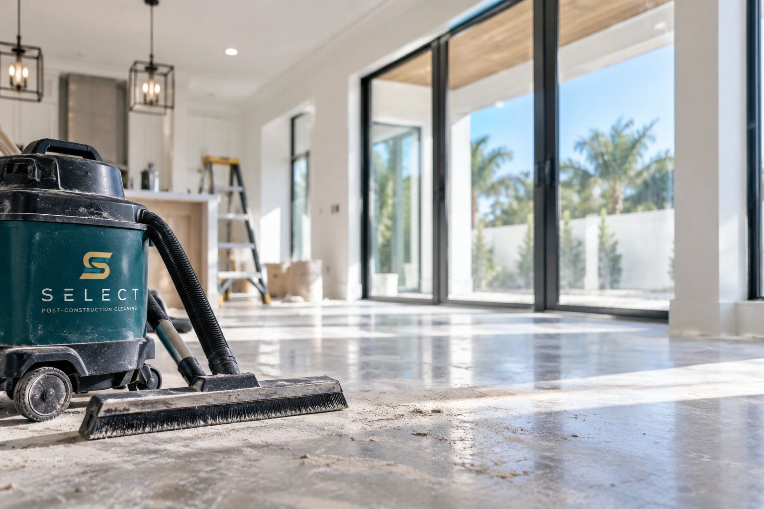 Post construction cleaning equipment in a newly completed Tampa Bay home.