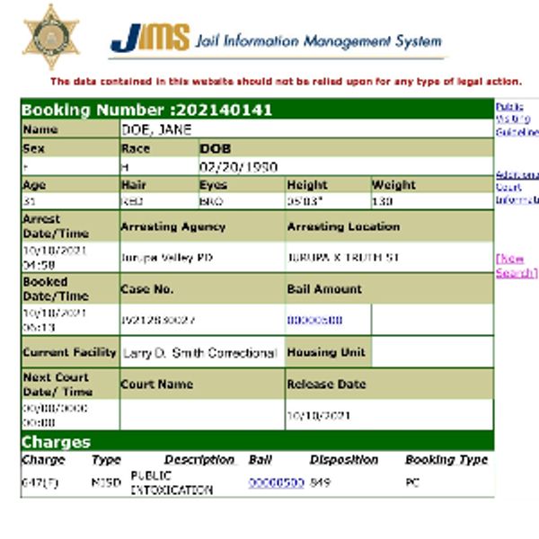 Riverside County Inmate Search JIMS Jail Information Management System Larry D. Smith Banning CA 