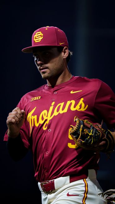 USC Trojans baseball player in uniform during a game.