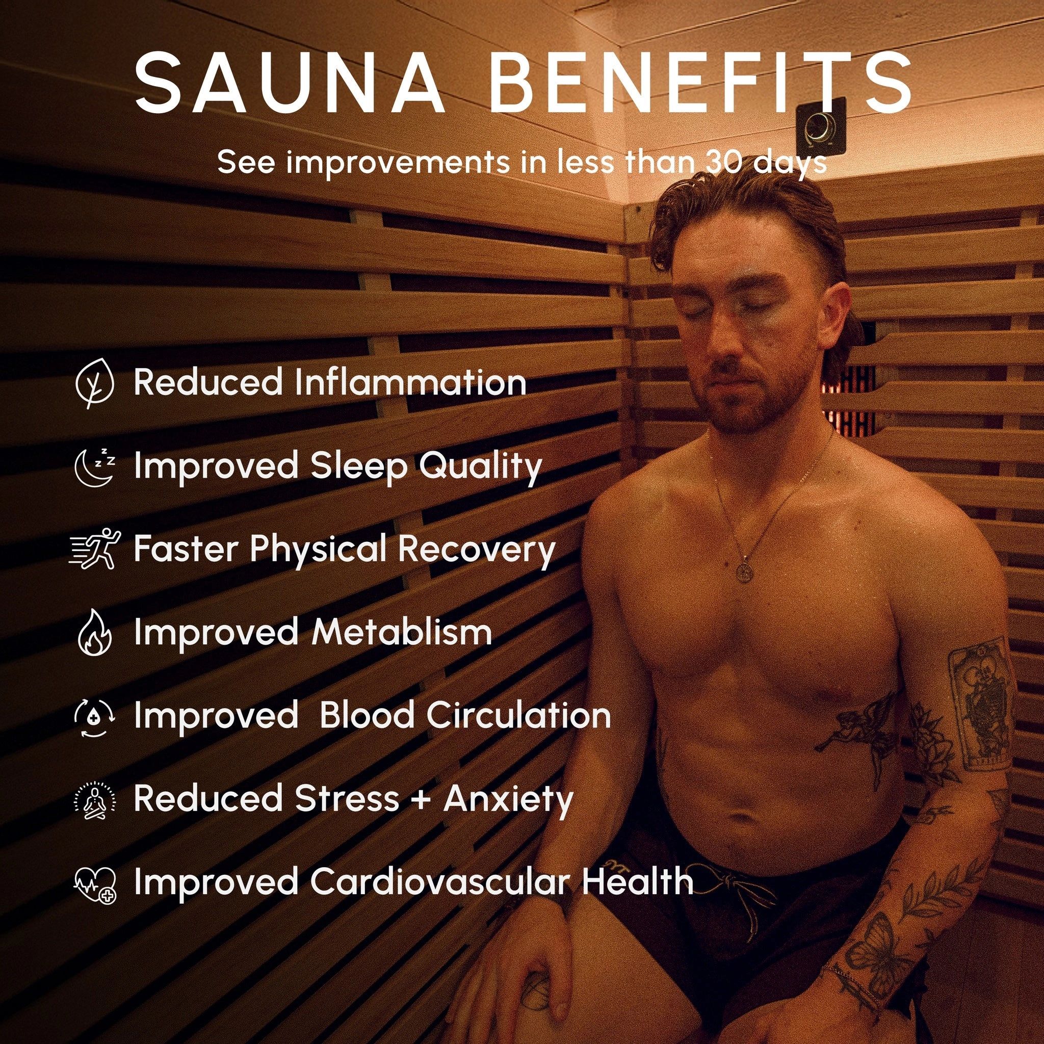 Man relaxing in a sauna showcasing sauna benefits.