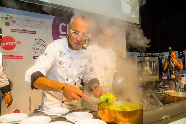 Chef Walter Potenza in action in Beijing, China, during a World Trade Show.