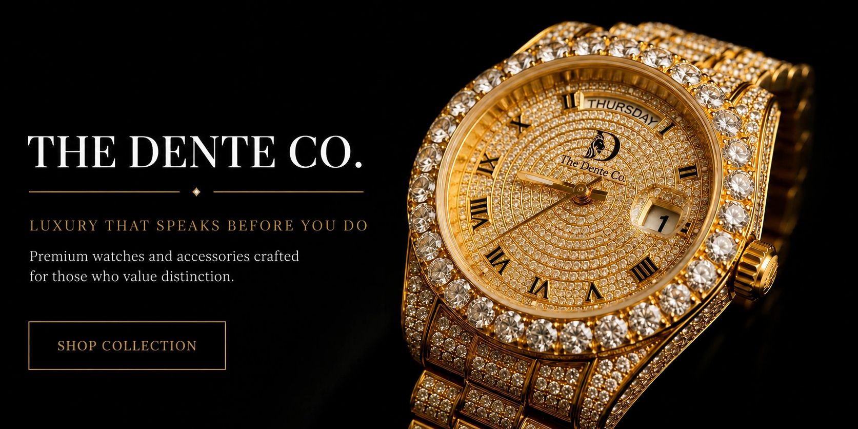 Luxury diamond watch by The Dente Co. featuring premium craftsmanship, gold-tone styling