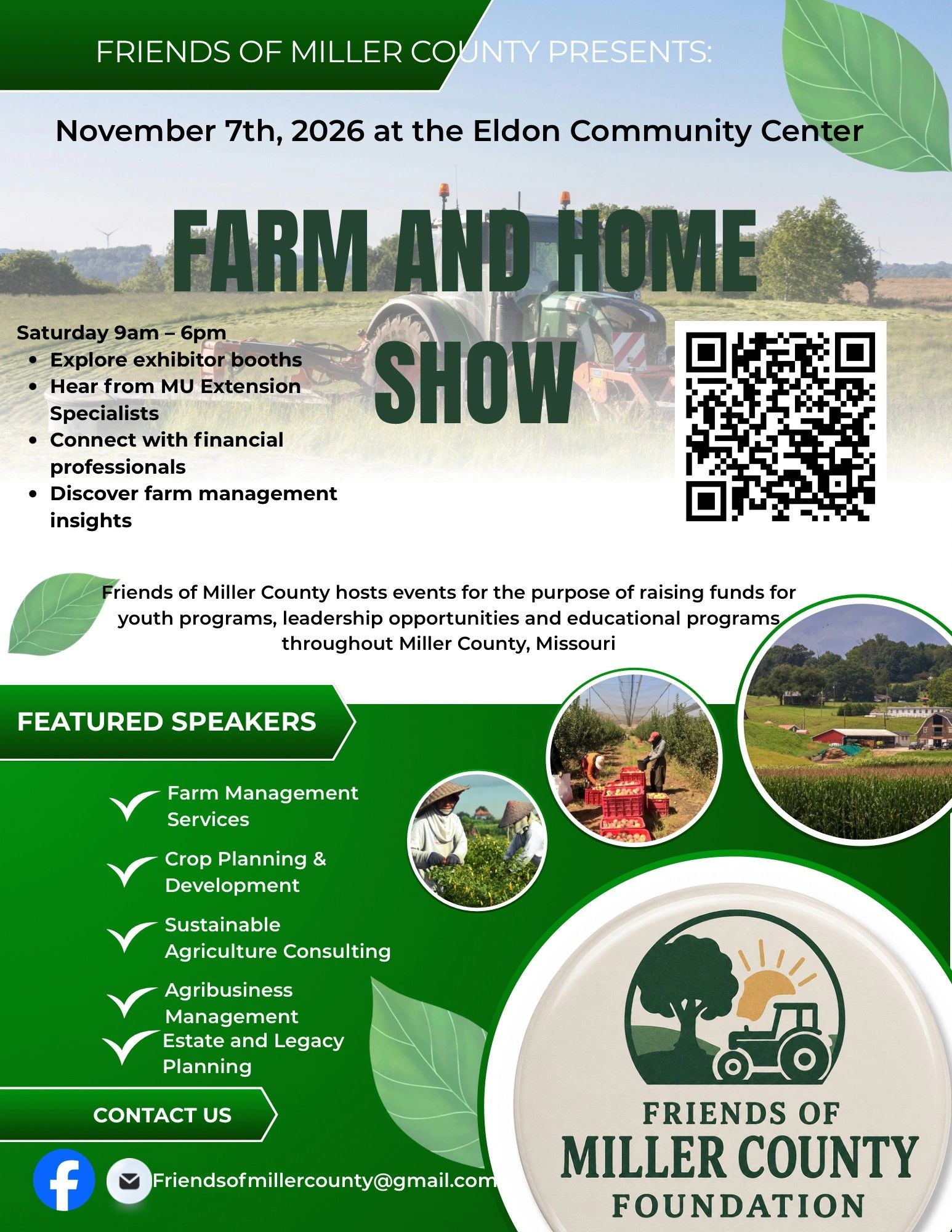 Farm and Home Show in Eldon on November 7, 2026.